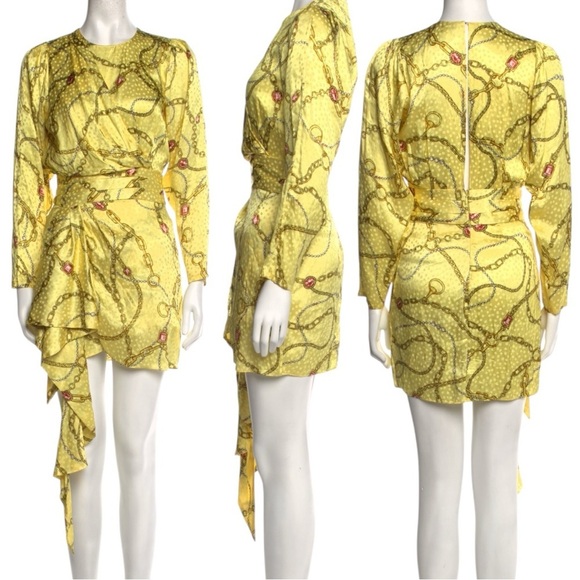 Kobo Santana Silk Floral Print Drapes Faux Wrap Long Sleeve Mini Dress Medium - Picture 7 of 10